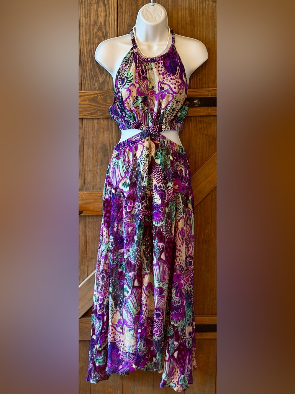 A.L.C. Waverly 100% Silk Floral Halter Cutout Maxi Dress Purple Size 4